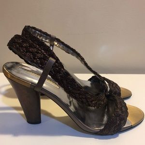 New Stella McCartney Wooden Braided Golden Bronze Heels Shoes Vegan
